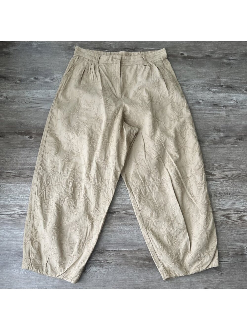 House of Harlow Embroider Barrel Leg Pants Womens L Tan Ankle Cropped